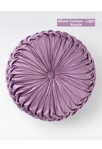Detailed close-up of light purple pleated pumpkin cushion with soft velvet fabric texture