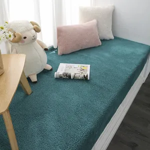 Tapis de rebord de fenêtre en laine d'agneau sarcelle épais et antidérapant moderne