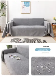 Detail view of grey waterproof corduroy sofa cover showing fabric texture and water resistance