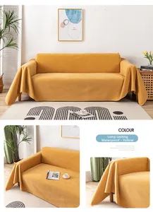 Close-up of mustard yellow waterproof corduroy sofa cover with thick ribbed texture