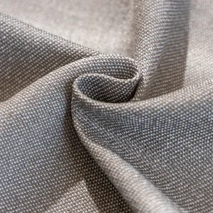 Macro detail of breathable taupe linen cotton sofa cover fabric with textured weave