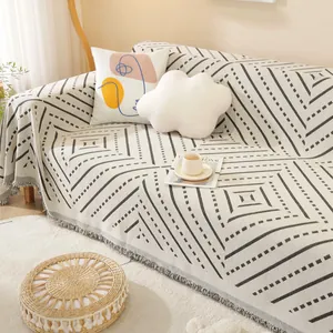 Nordic Minimalist Chenille Sofa Cover Anti-Cat Scratch Geometric Tassel Sofa Throw Blanket For Living Room Four Seasons General Furniture Protector