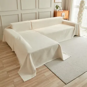 Funda de Sofá de Chenilla Suave Color Sólido Protector para Sofá Seccional Con Borlas Manta Protectora de Muebles para Sala