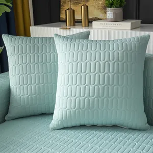 Light blue latex ice silk sofa mat with wave quilting and matching square throw pillows