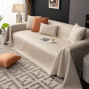 Detailed texture of waterproof non-stick chenille sofa cover in warm milkshake white