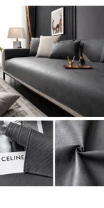 Macro detail of waterproof gray sofa cover with anti-scratch lychee texture fabric