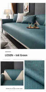 Close-up of waterproof dark green tech cloth sofa cover with non-slip texture