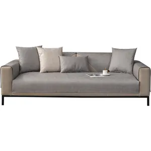 Waterproof non-slip sofa cover set in grey and beige fabric for pet protection