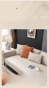 Close-up of waterproof beige sofa cover fabric with soft skin-friendly texture