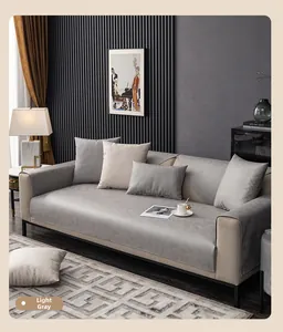 Detailed texture of light grey waterproof fabric sofa cushion and matching pillow set