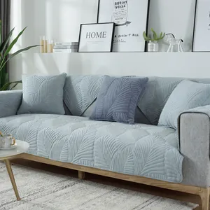 Cuscino per divano in cotone trapuntato azzurro con texture foglia 3D stile nordico
