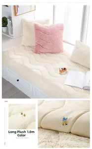 Detail of beige long plush bay window mat with wave quilting and anti-slip backing