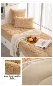 Detailed view of coffee-colored plush window mat with non-slip silicone backing