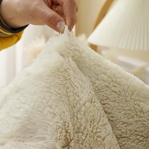 Plush off-white bay window mat with thick long faux fur texture and soft fluffy feel