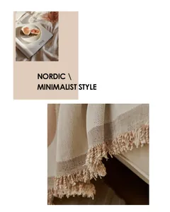 Close-up of Nordic chenille sofa cover showing detailed fabric texture and elegant tassels