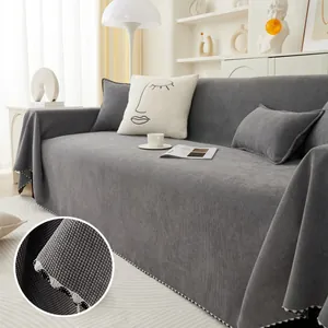 Chenille Sofa Cover Solid Color Grain Texture Reversible Anti-Scratch Furniture Protector Washable Sofa Towel Throw For Living Room