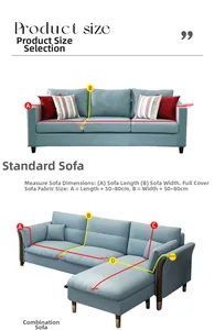 Detailed measurement guide for blue anti-scratch sofa covers showing dimensions A B C D
