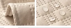 Makroaufnahme von wasserdichtem Tech-Stoff Sofakissen mit Wassertropfen und Textur