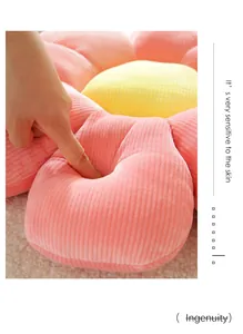 Close-up of soft corduroy sunflower cushion showing skin-friendly fabric and elasticity