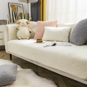 Cojín de Sofá de Vellón Sherpa Engrosado Moderno Minimalista Cálido Antideslizante Funda de Sofá Felpa Cubierta para Sala de Estar Hogar