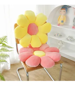 Detail of sunflower plush cushion showing ribbed velvet texture and soft filling