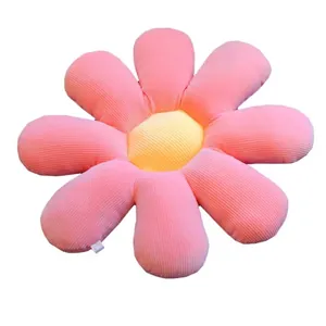 Pink daisy sunflower plush cushion with corduroy texture for sofa and home decor