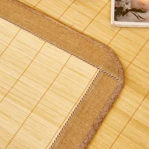 Bamboo summer cooling sofa mat with brown linen edges and anti-slip backing