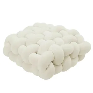 Coussin de sol carré blanc tressé à la main pour canapé ou rebord de fenêtre