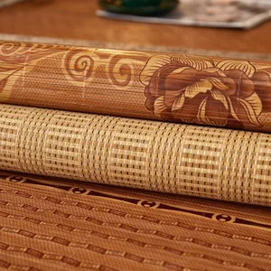 Bamboo sofa mat with floral prints and woven texture for summer cooling comfort