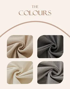 Detailed view of high-density teddy velvet sofa fabric texture in four neutral colors