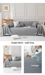 Waterproof light grey teddy velvet sofa cover showing fabric texture and spill resistance