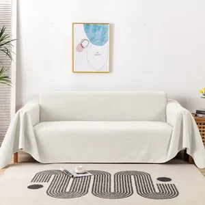 Minimalist beige corduroy sofa cover set with waterproof protective fabric for home decor