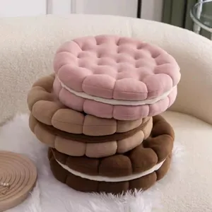 Cute Sandwich Biscuit Shape Round Throw Pillow Polar Fleece Soft Plush Cookie Seat Cushion For Office Sofa Bedroom Decor