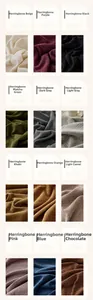 Herringbone chenille fabric swatches in 12 colors including beige grey and green textures