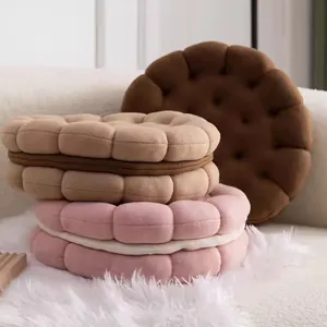 Creative plush biscuit-shaped floor cushions in round chocolate and pink sandwich designs