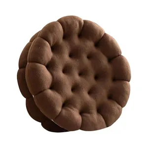 Plush creative round chocolate sandwich cookie pillow with a thick wavy edge design