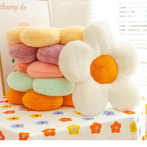 Coussin en Peluche en Forme de Fleur Style Nordique Ins Fausse Fourrure de Lapin Oreiller Décoratif Floral pour Canapé Salon