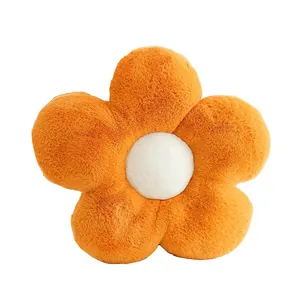 Coussin de canapé en peluche tournesol avec pétales orange et centre blanc doux