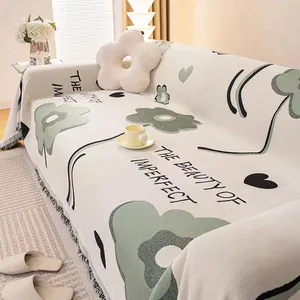 Copridivano in Ciniglia con Motivo Floreale Botanico e Nappe Protezione Mobili Antiscivolo Ispessita per Soggiorno