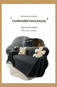 Detail of dark grey waffle weave sofa cover with thickened breathable fabric texture