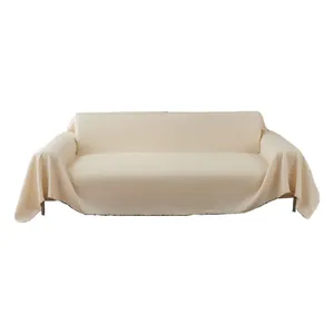 Funda de sofá impermeable de gofre blanco crema con bordes de flecos suaves
