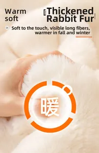 Close-up of thick faux rabbit fur fabric showing soft long fibers and warm texture