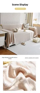 Macro detail of khaki waffle weave chenille sofa cover fabric with high gram weight