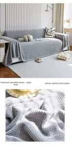 Macro detail of high-end light grey chenille sofa cover showing woven waffle texture