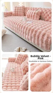 Detail shot of pink bubble fleece fabric with 3D texture on a sofa cushion cover