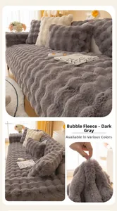 Detail of plush grey bubble velvet sofa cover featuring thick wavy textured material