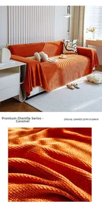 Close-up of caramel chenille sofa cover showing detailed waffle weave texture and thick fabric