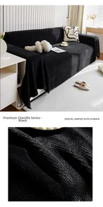 Macro detail of high-end black chenille fabric texture with thick woven pattern for sofa covers