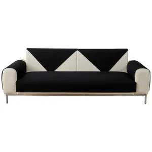 Housse de coussin de canapé gaufrée noir et blanc moderne avec cadre en cuir antidérapant