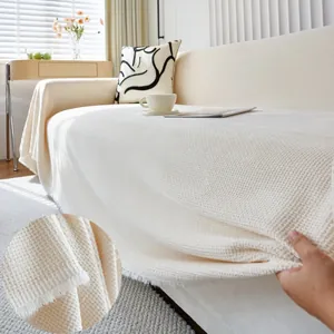Thickened Chenille Sofa Cover Solid Color Waffle Pattern Sofa Towel With Tassels Universal Soft Furniture Protector Couch Throw